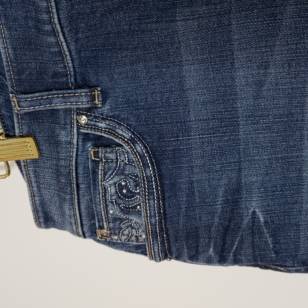 White House Black Market Bling Denim Mini Skirt Classic Crystals Summer Jean - Picture 2 of 9